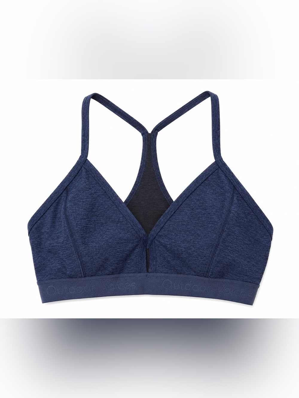 Outdoor Voices Racerback Sports Bra Heathered Navy Padded Sm low support CKB071 View 2